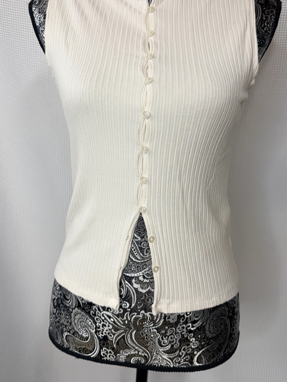 Abercrombie & Fitch Cream Ribbed Button-Front Tank